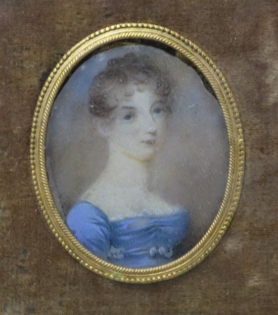 Early 19th century English School, oil on ivory, miniature of a young lady, 5 x 4cm